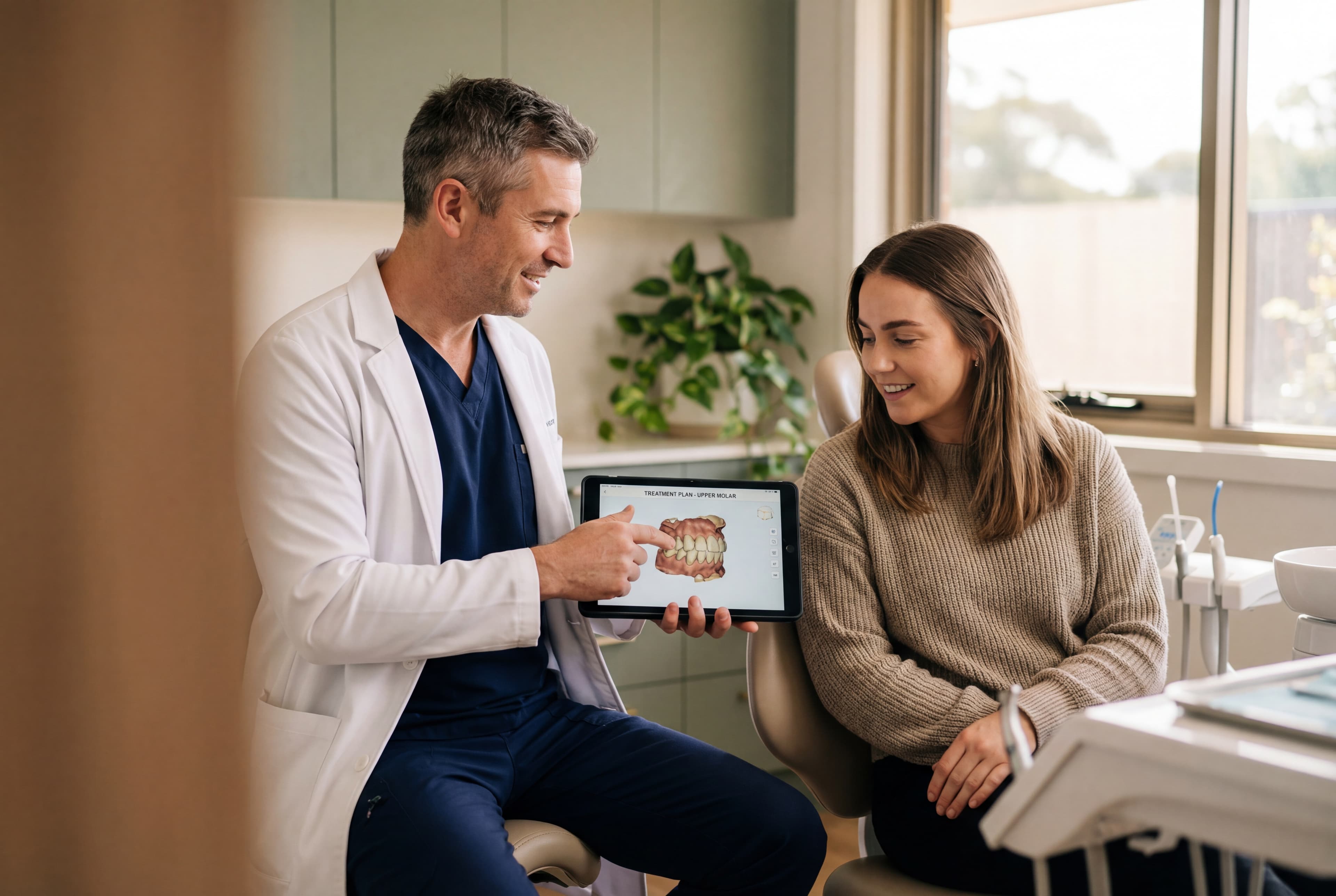 Dentist explaining treatment to a patient at Joyner Family Dental