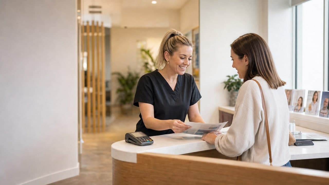 Warm reception desk for root canal consultation enquiries