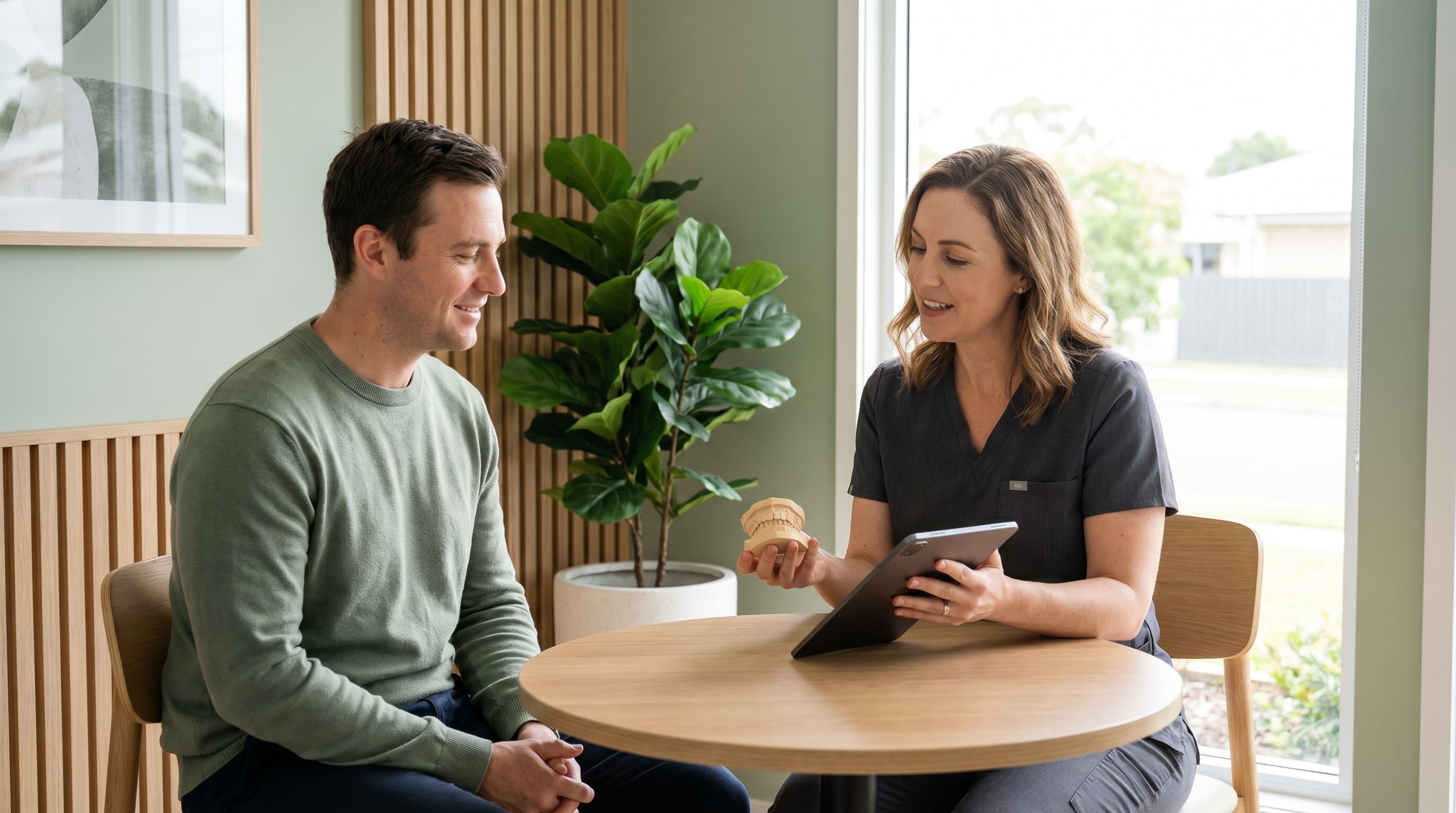 Patient comfortable during a restorative dentistry consultation