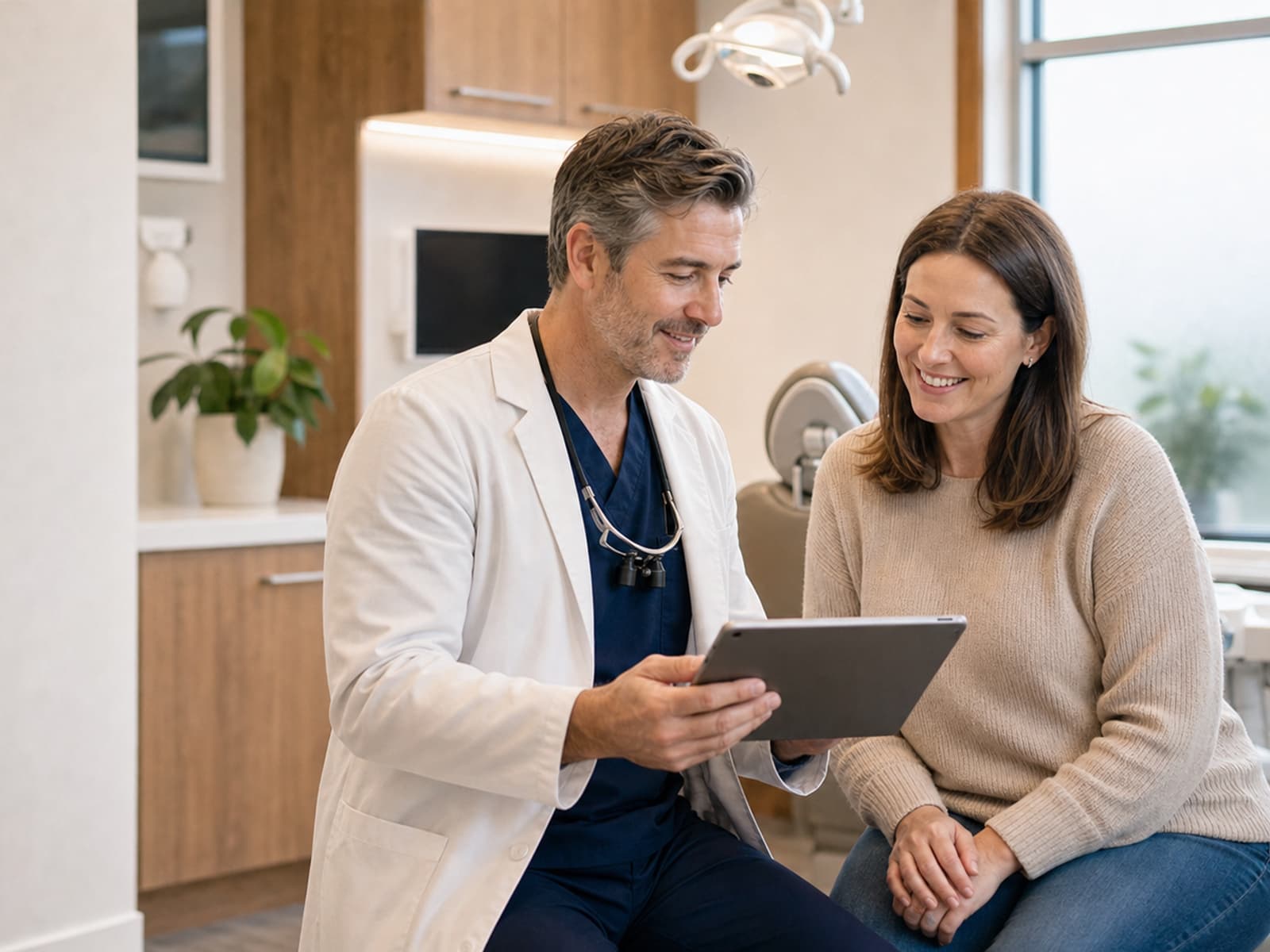 Dentist explaining gum health findings during a consultation