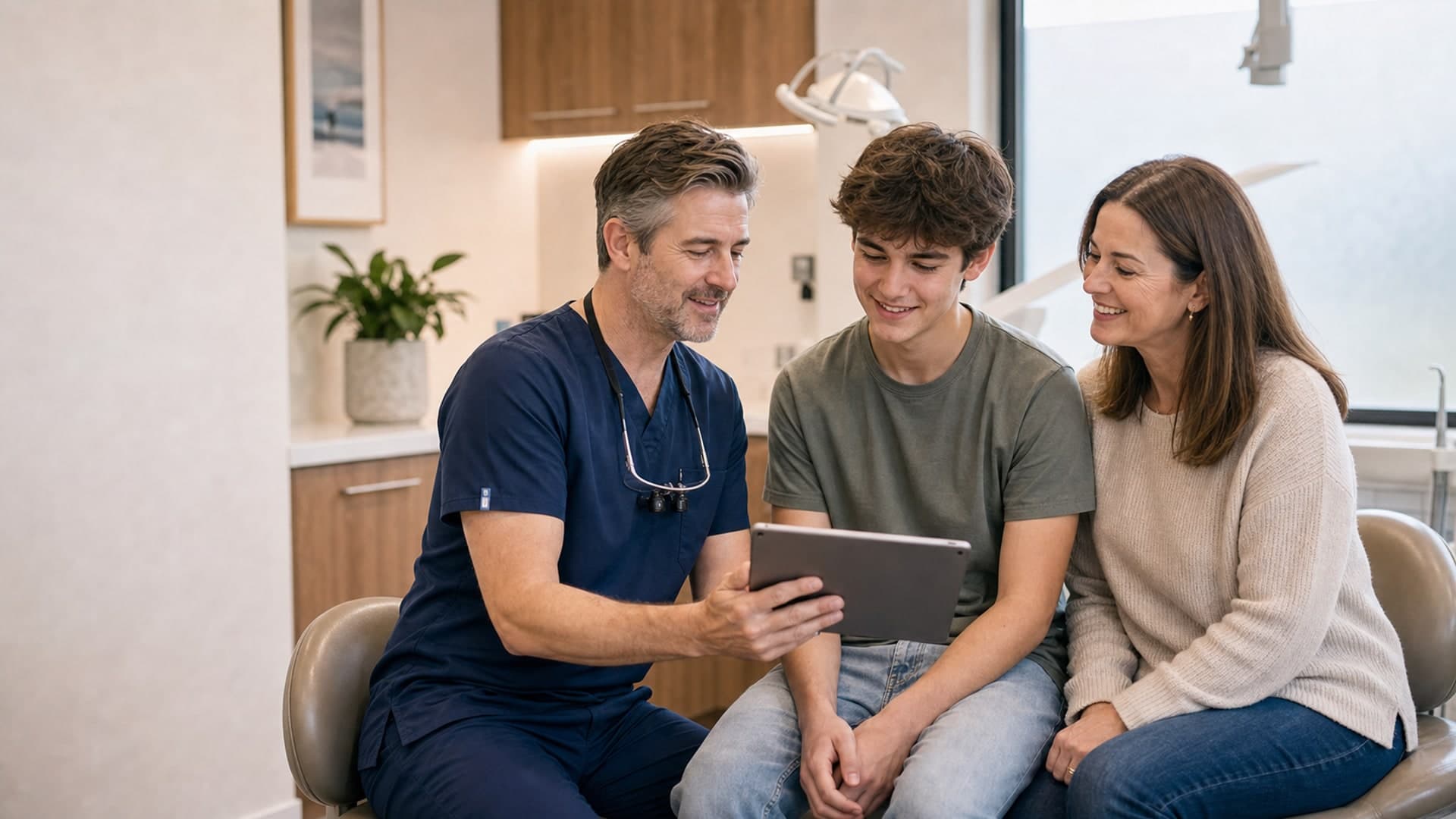 Dentist reviewing panoramic x-ray showing wisdom teeth at Joyner Family Dental
